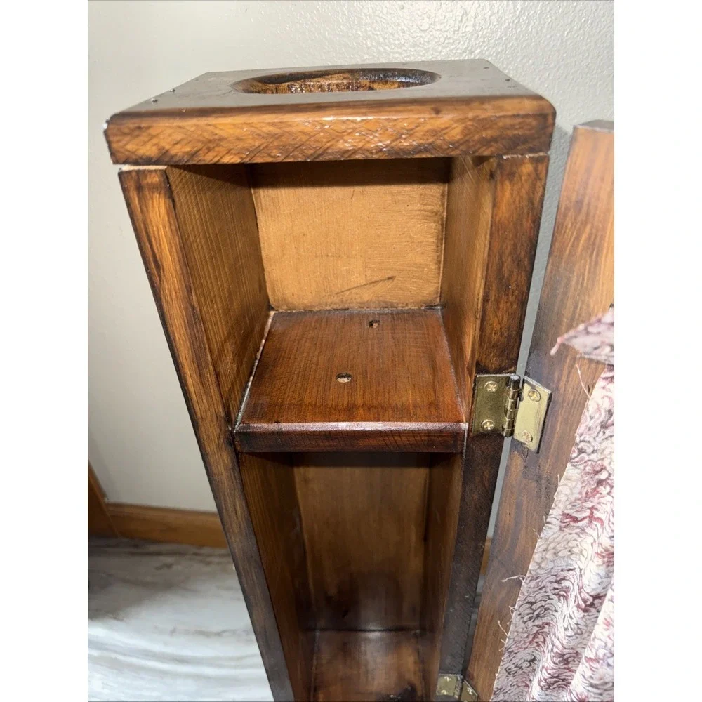 Vintage Farmhouse Cottage Wood Toilet Paper Cabinet Tissue Holder Curtain Front